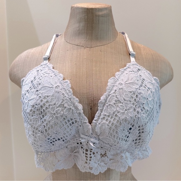 Aerie Padded Wireless Lace Cami Tank Bra Bralette in Light Blue‎ - Picture 5 of 9